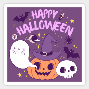 Happy halloween a Cute witch pumpkin with a ghost and pats friends Magnet